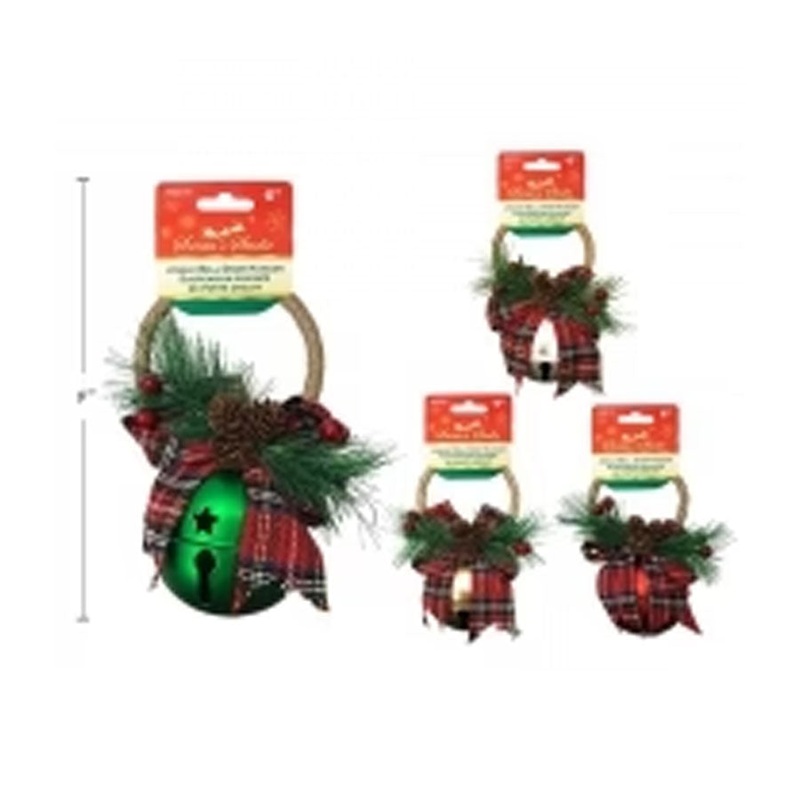 XMAS BELL DOOR HANGER 17CM W/BOW & PINE/HOLLY BERRY 4COLS