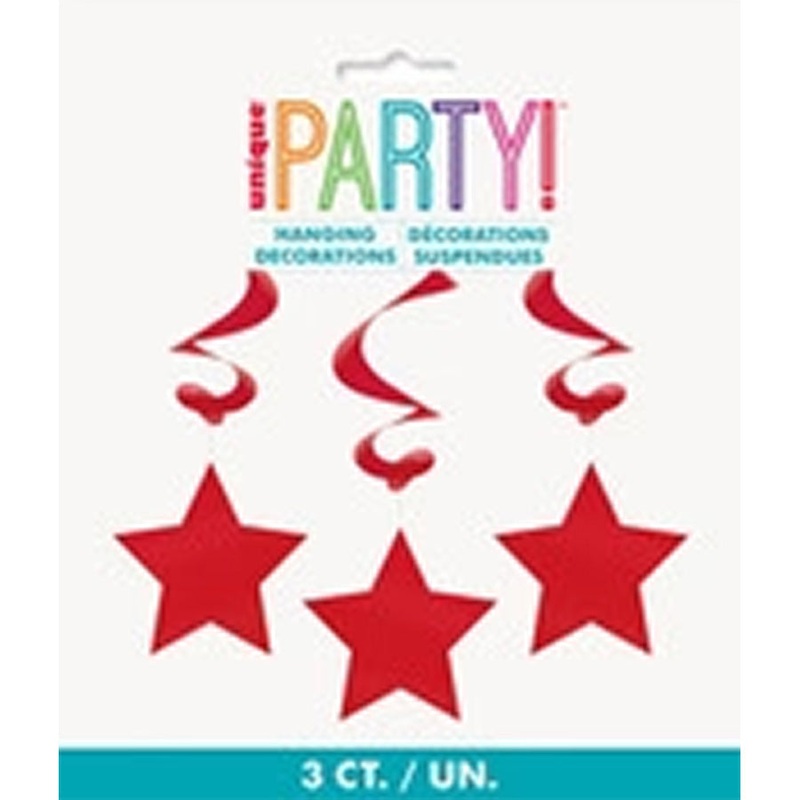 3 STAR HANGING SWIRLS - RED