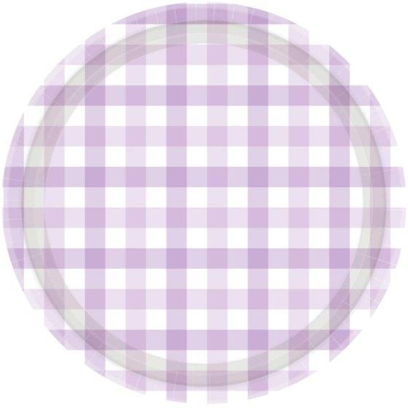 Paper Plates Gingham Check 17cm Pastel Purple Pk 8
