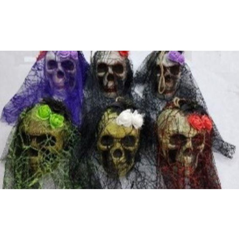 Skull With Veil Each With Purple Flowers