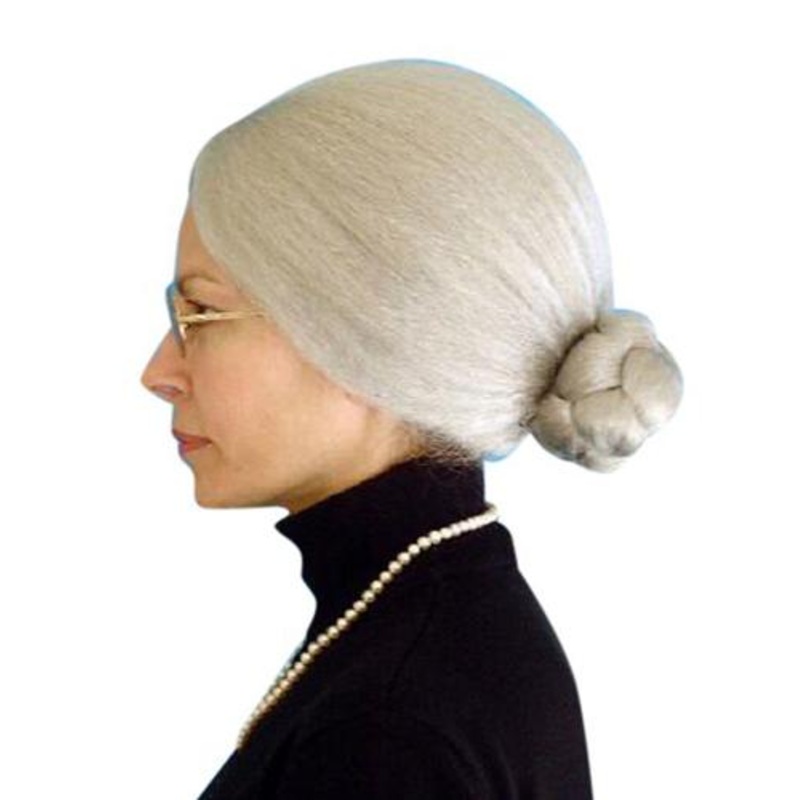 Wig Granny Grey With Bun And Centre Part - Carnival