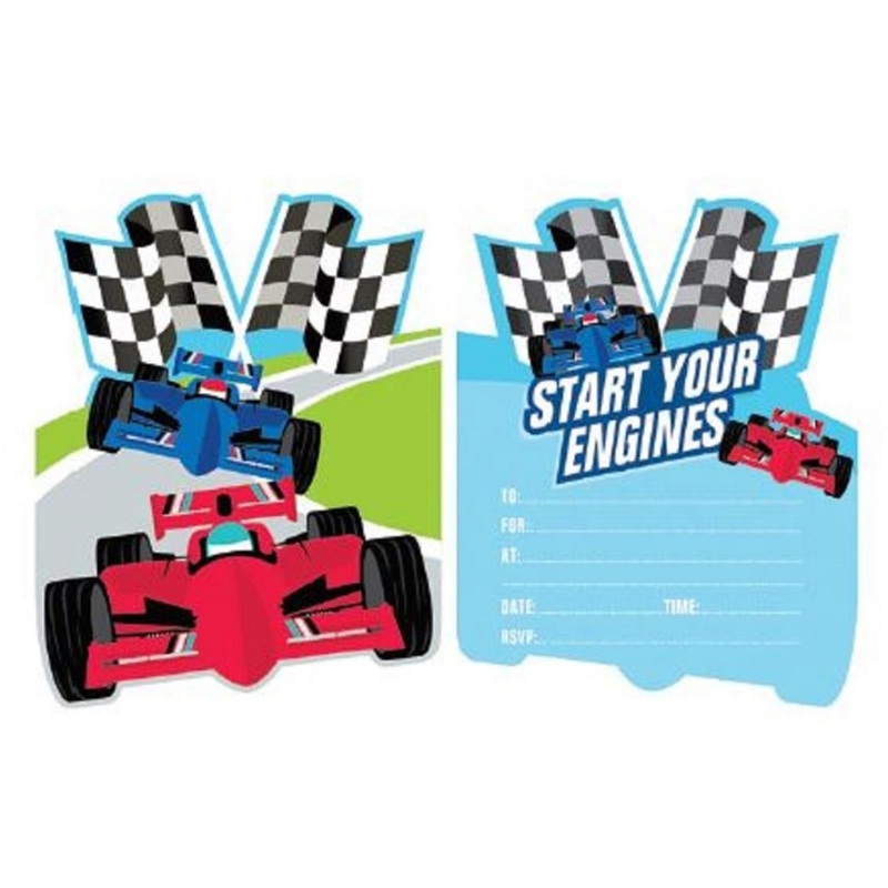 Party Invitation Pk/8 Checkered Racing Car