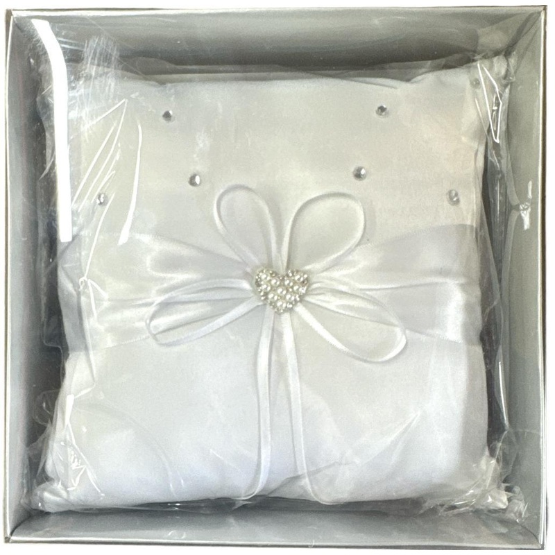 Wedding Ring Pillow Cushion White With Diamantes Deluxe