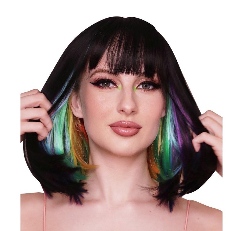 Wig Deluxe Black With Rainbow Underlay Two Tone