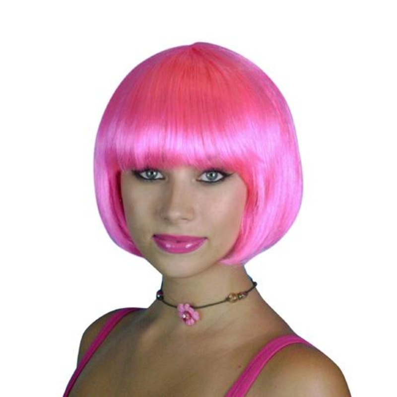 Wig Bob Neon Hot Pink Short Deluxe Chin Length Costume Accessory