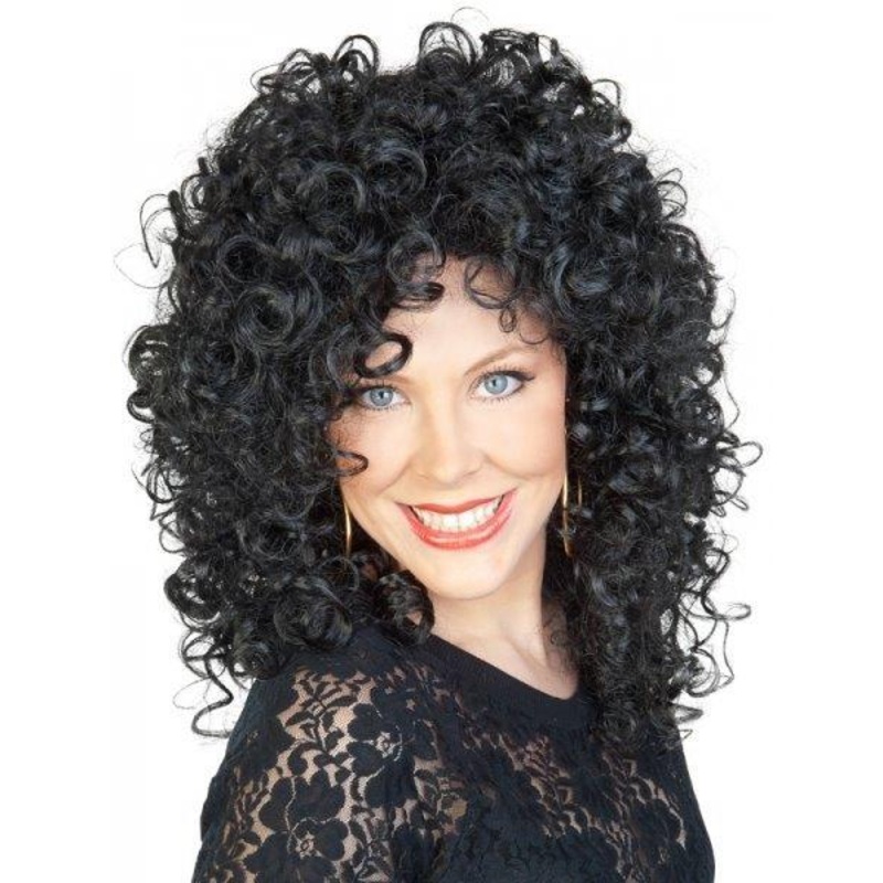 Wig Cher Black Curly Long Rock n Roll Costume Accessory