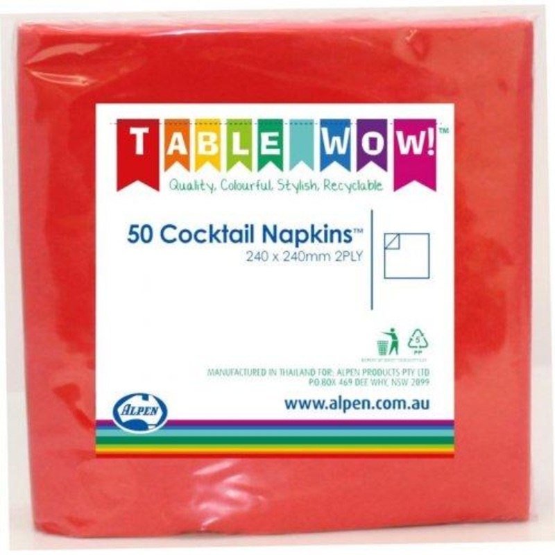 Napkins Beverage/Cocktail Apple Red 2ply Pk/50