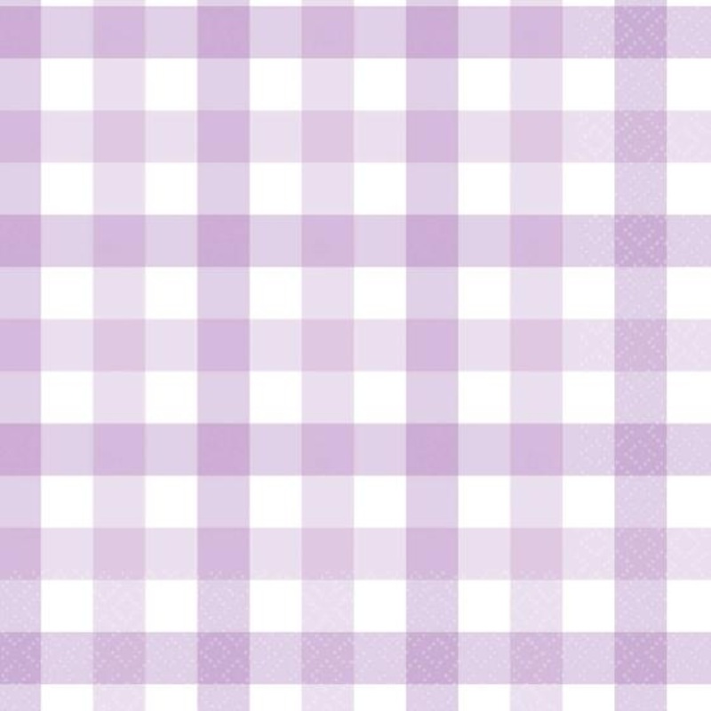 Napkins Lunch Gingham Check Pastel Purple Pk 16