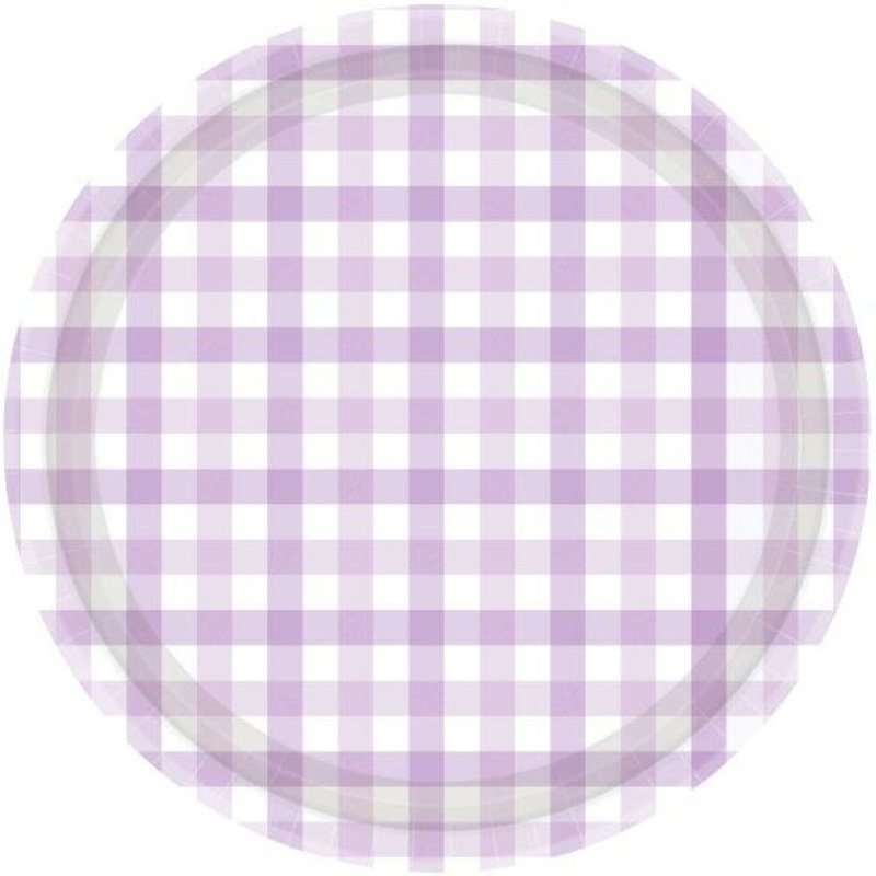 Paper Plates Gingham Check 23cm Pastel Purple Pk 8