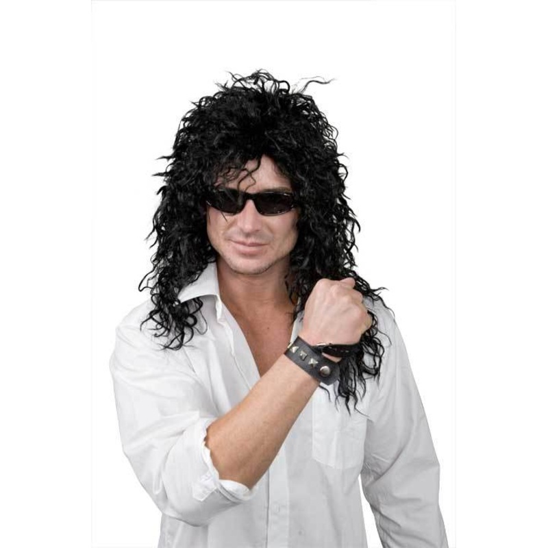 Wig Rock n Roll God Crinkle Long Black 1970s Costume Accessory