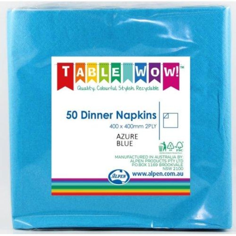 Napkins Dinner 2ply Azure Blue Pk/50
