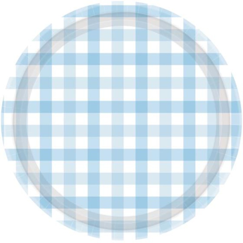 Paper Plates Gingham Check 17cm Pastel Blue Pk 8