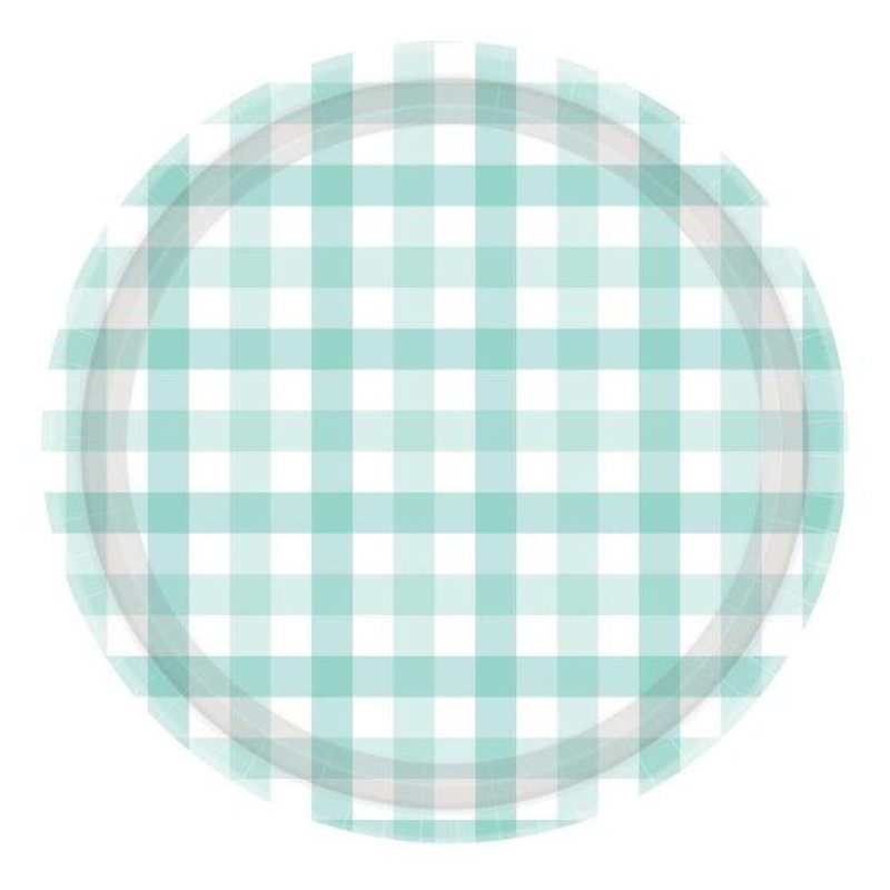 Paper Plates Gingham Check 17cm Pastel Mint Pk 8