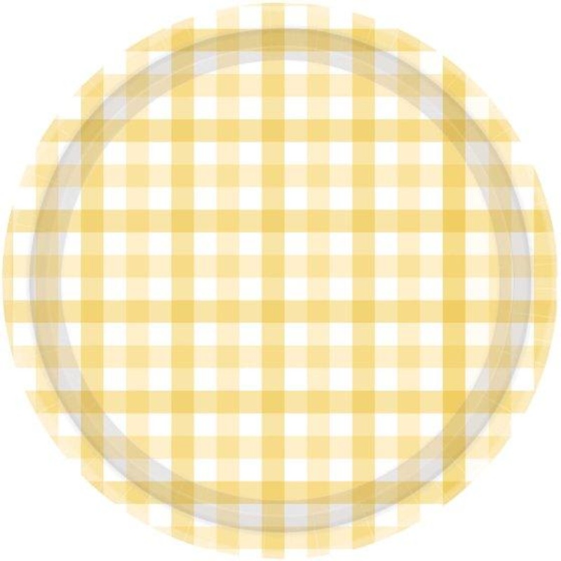Paper Plates Gingham Check 23cm Pastel Yellow Pk 8