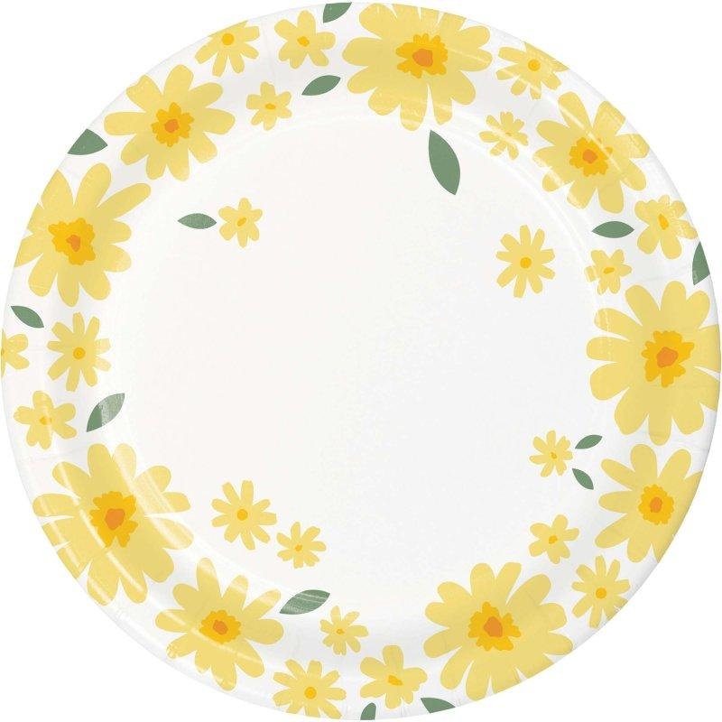 Paper Plates Sweet Floral Yellow Daisy 18cm Pk 8