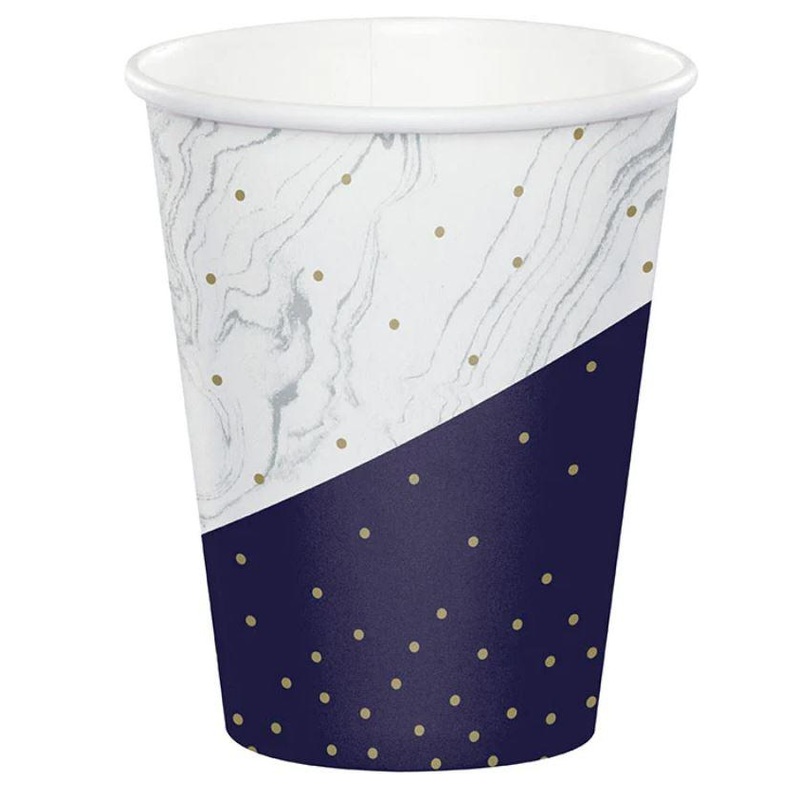Navy & Gold Milestone Paper Cups 255ml Pk/8