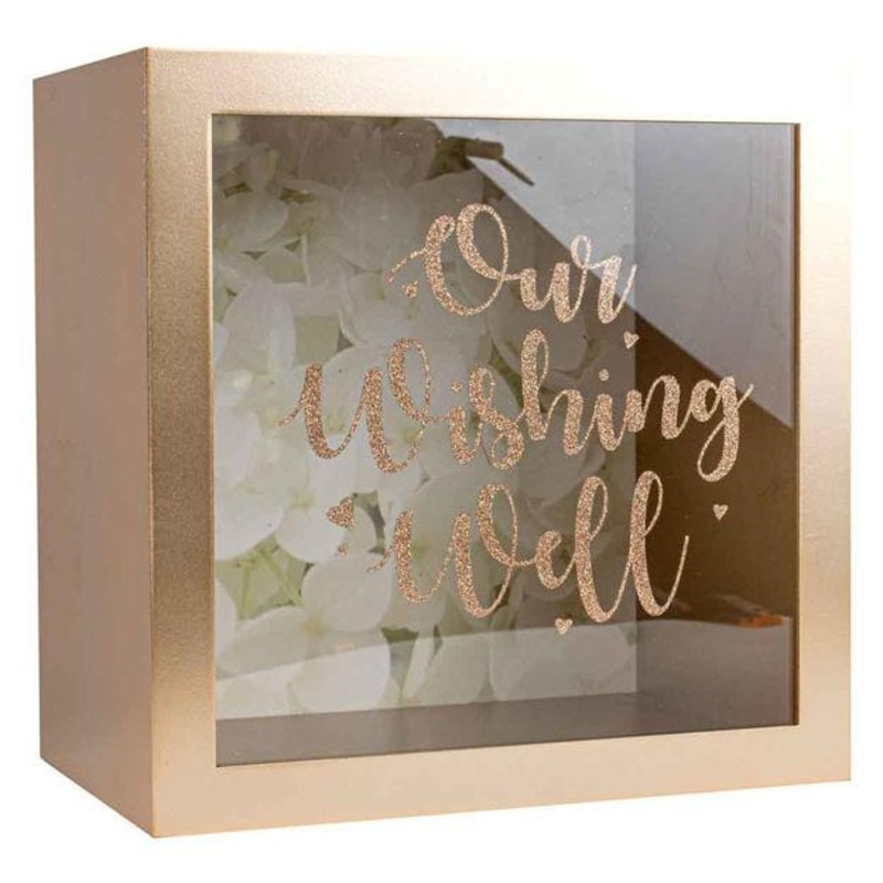 Our Wishing Well/Card Box Keepsake Rose Gold Glitter Text MDF