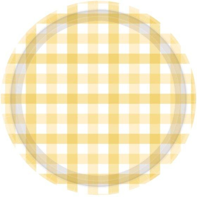 Paper Plates Gingham Check 17cm Pastel Yellow Pk 8