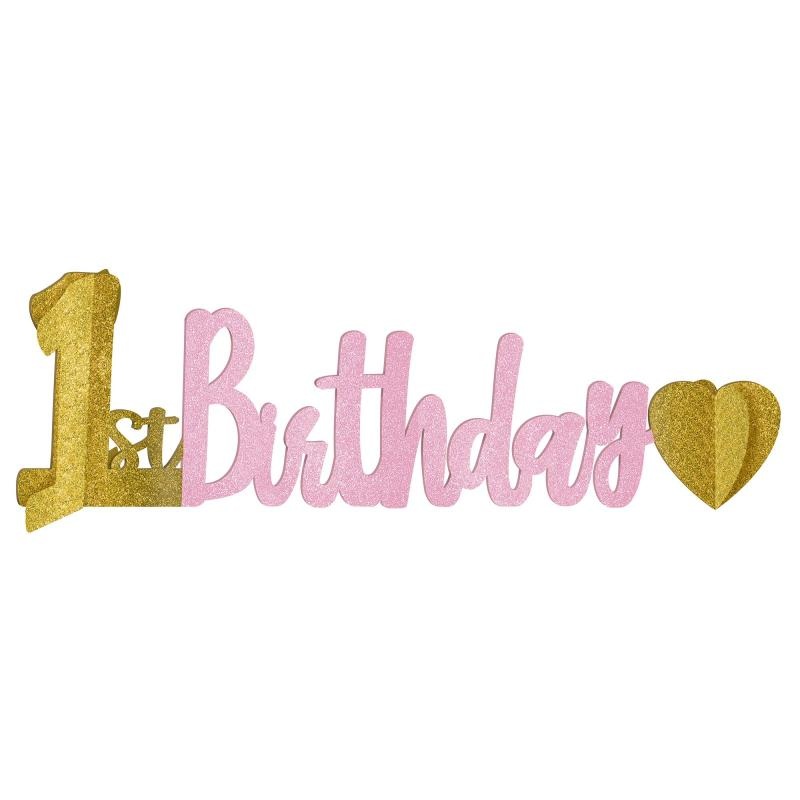 Pink 1st First Birthday Glitter Banner