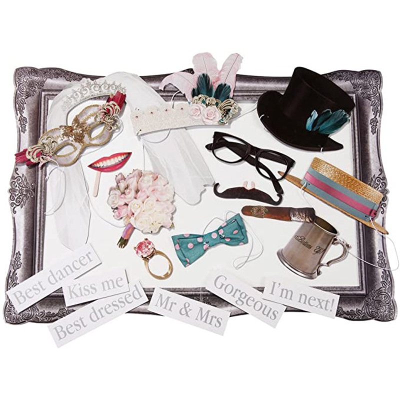 Talking Tables Wedding Photo Booth Props with Frame - Pack of 20