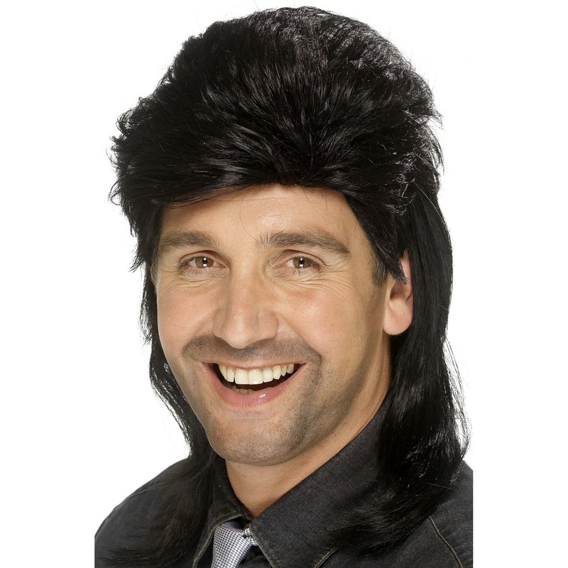 Wig Mullet Black 1980s