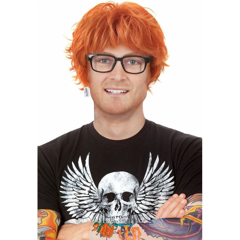 Wig Red Ed Orange/Red With Glasses & Tattoo Sleeve Costume Set