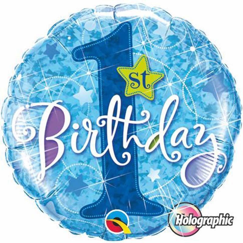 1st Birthday Stars Blue Round Blue Foil Balloon 18in / 46cm