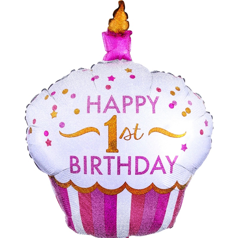 Anagram Holo 1st Birthday Cupcake Girl Foil Balloon 36in