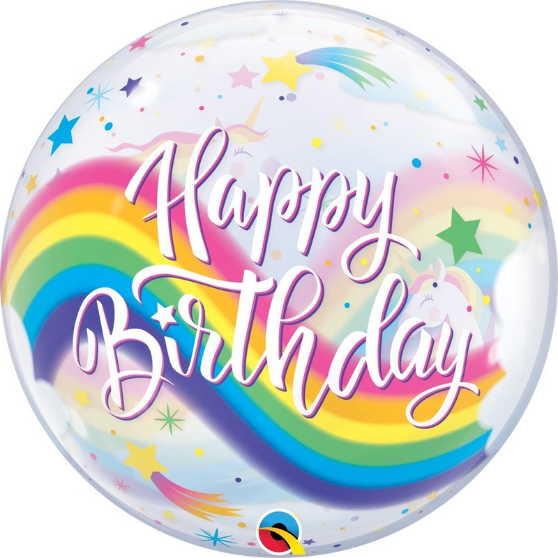 Birthday Party Unicorns Round Crystal Balloon 22in / 56cm