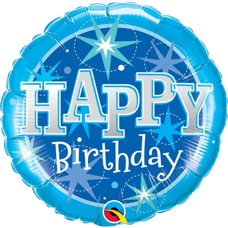 Happy Birthday Sparkle Blue Round Foil Balloon 18in / 46cm