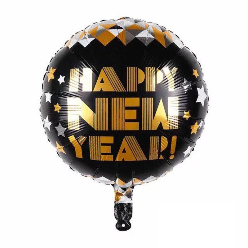 "Happy New Year!" Round Black Foil Balloon 18in / 45cm