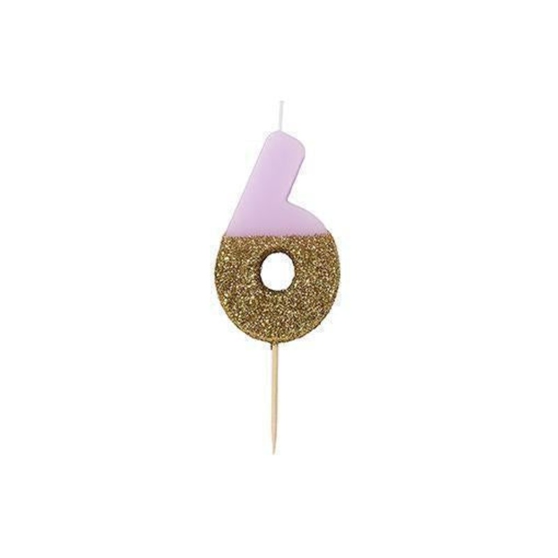 Number "6" Pink We Heart Birthdays Glitter Candle