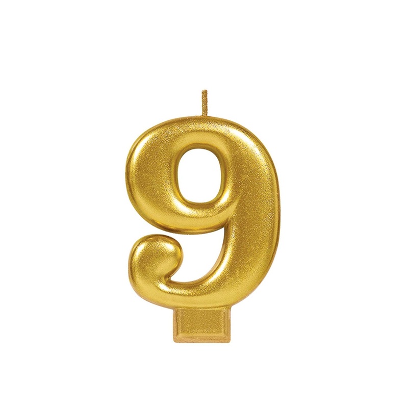 Number "9" Cake Candle Metallic - Gold