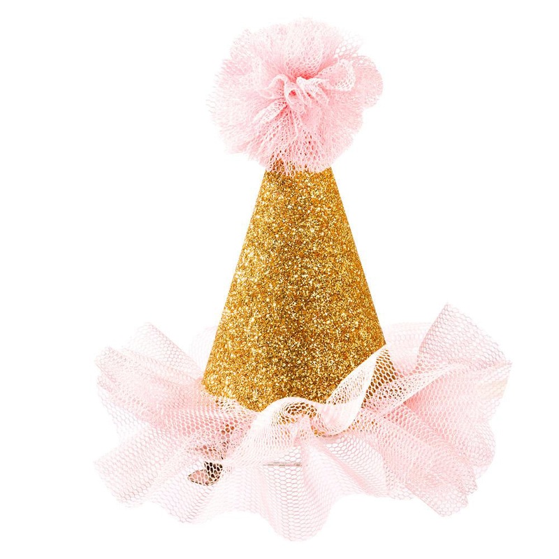 Talking Tables Pink & Gold Glitter Mini Party Hat with Clip
