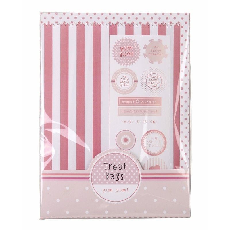 Talking Tables Pink Striped Large Treat Bags - Pack of 12