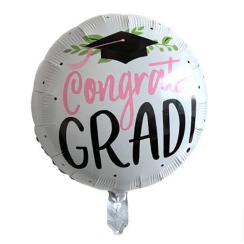 White Pink Congrats Grad Foil Balloon 18in