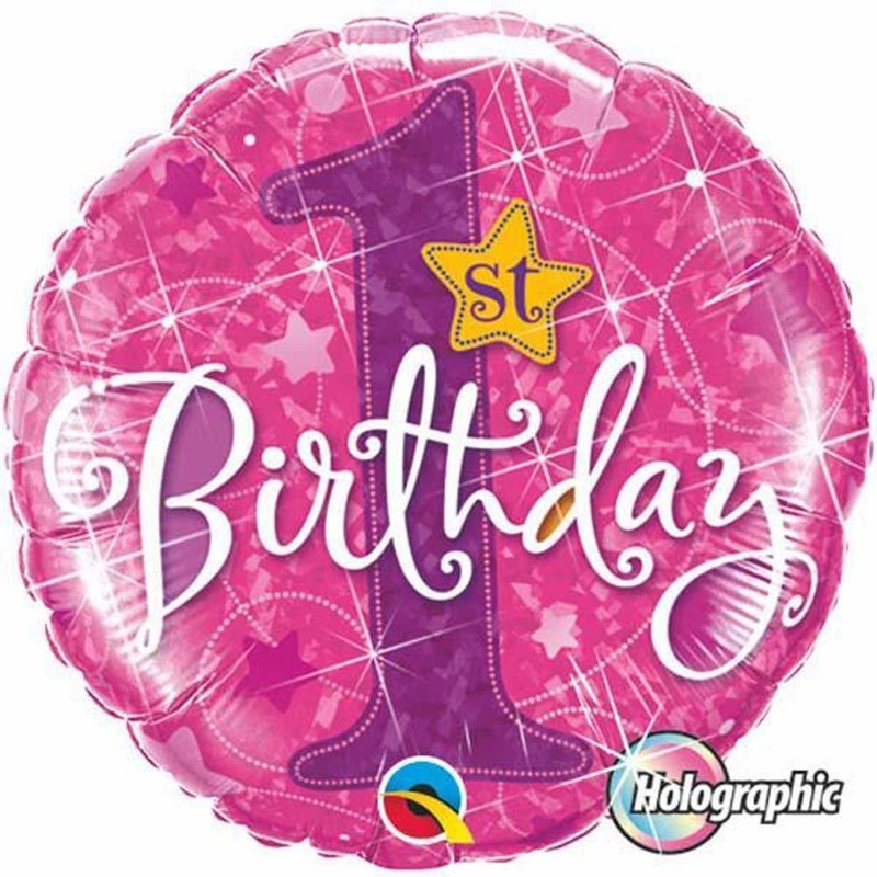 1st Birthday Stars Pink Round Pink Foil Balloon 18in / 46cm