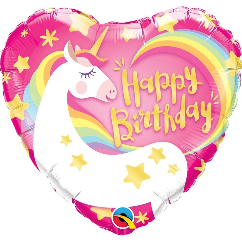 Birthday Magical Unicorn Heart Foil Balloon 18in / 46cm