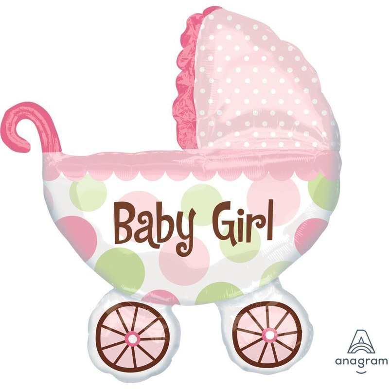 It's A Baby Girl - Buggy Pink Die Cut Foil Balloon 28in x 31in / 72cm x 79cm