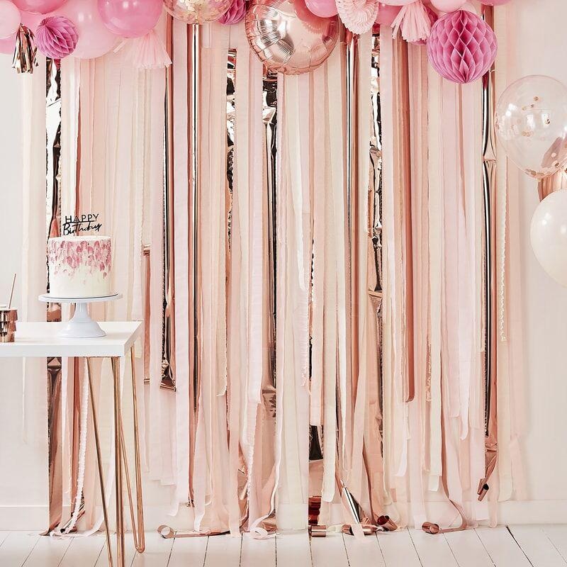 Pink and Rose Gold Party Streamers Backdrop - Mix It Up