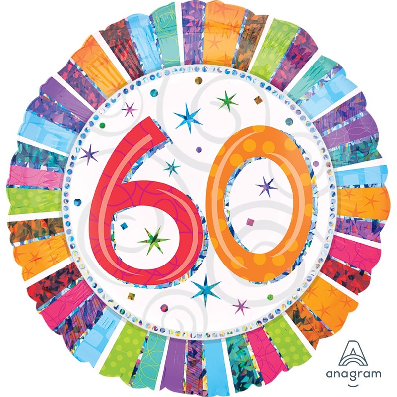 Radiant Birthday 60 Round Foil Balloon Holographic 18in / 45cm