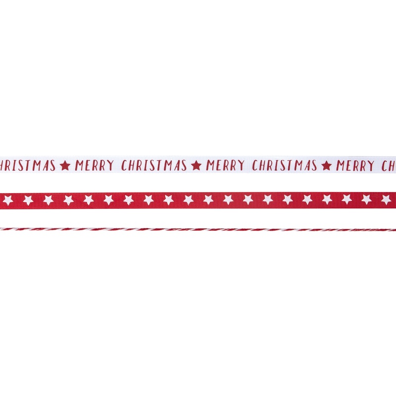 Red and White Merry Christmas and Star Ribbon Kit - Vintage Noel