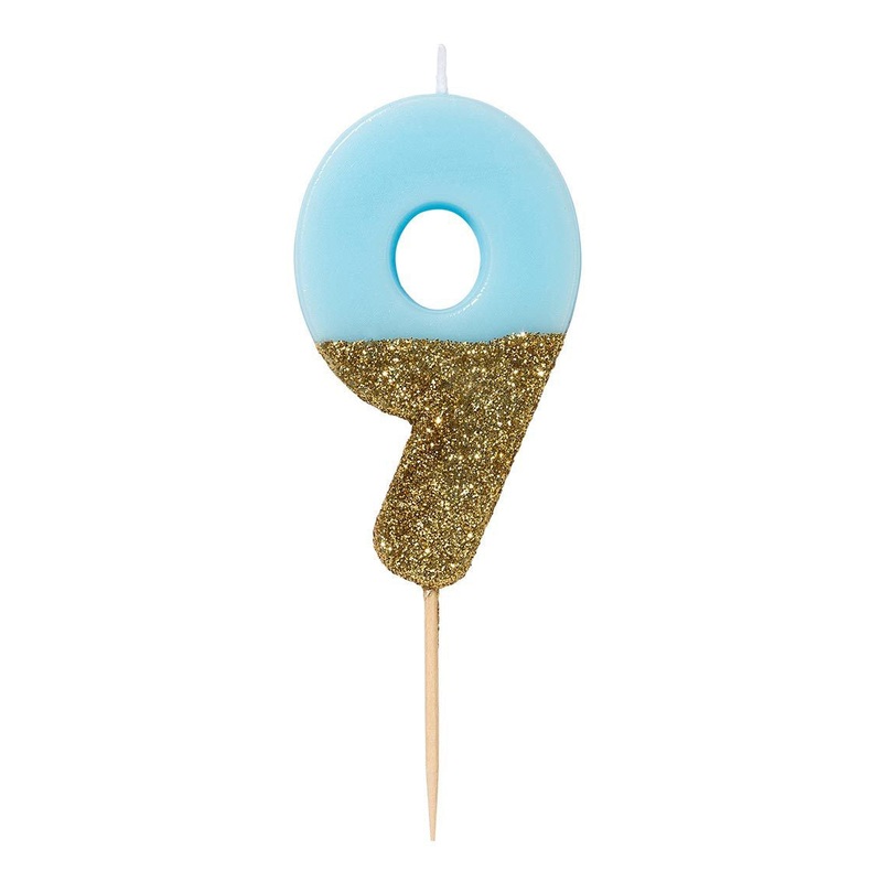 Talking Tables Blue Glitter Number Candle 9