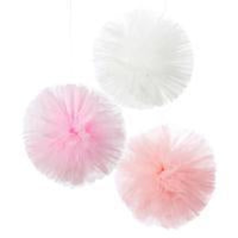 We Heart Pink Tulle Pom Poms