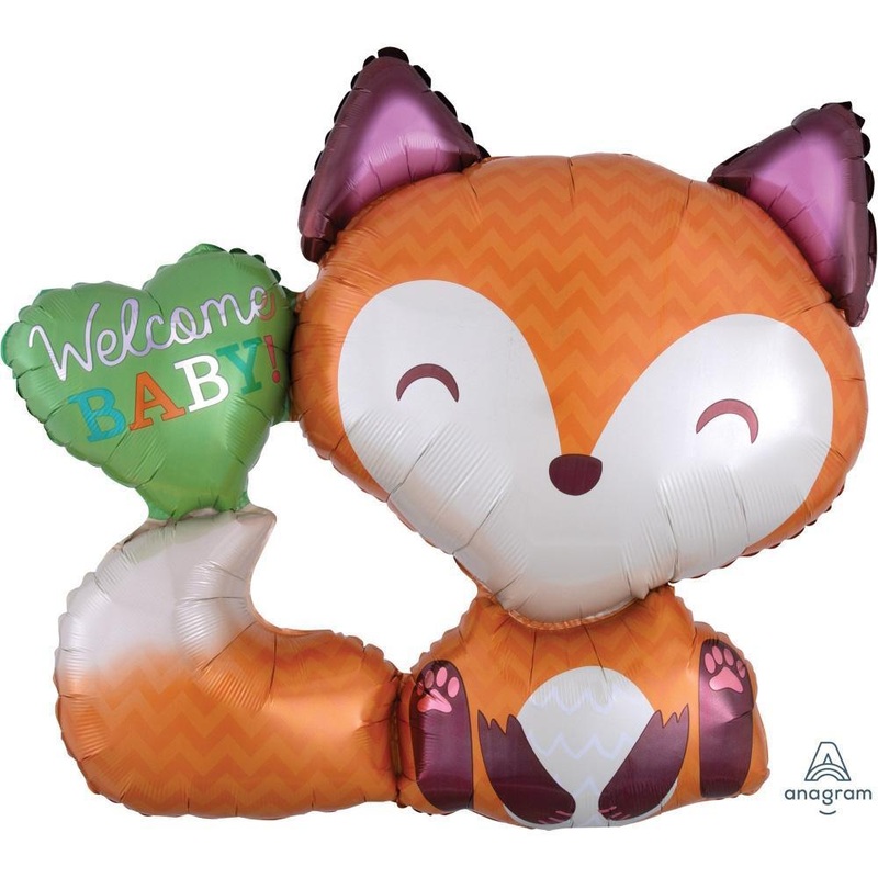Welcome Baby Fox Die Cut Foil Balloon 28in x 25in / 72cm x 64cm