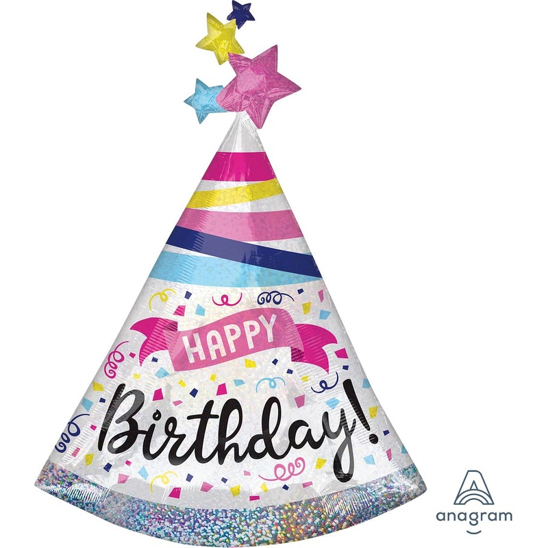 Anagram Happy Birthday Sparkle Party Hat Foil Balloon 36in