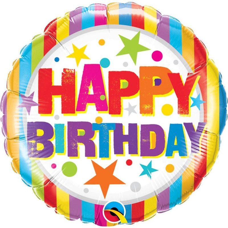 Birthday Stripes & Stars Round Foil Balloon 18in / 46cm