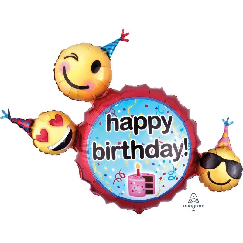 Emoji Birthday Wishes Die Cut Foil Balloon 36in x 27in / 92cm x 69cm