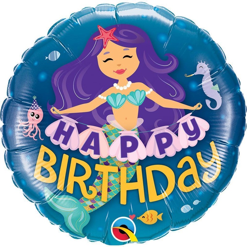 Happy Birthday Mermaid Round Foil Balloon 18in / 46cm