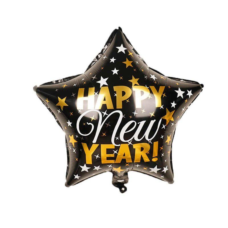 "Happy New Year!" Star Black Foil Balloon 18in / 45cm